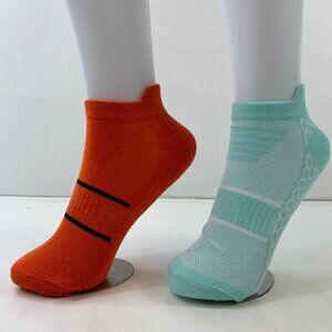 Womens Ankle Socks Set 2 Stripes Orange Blue Black White